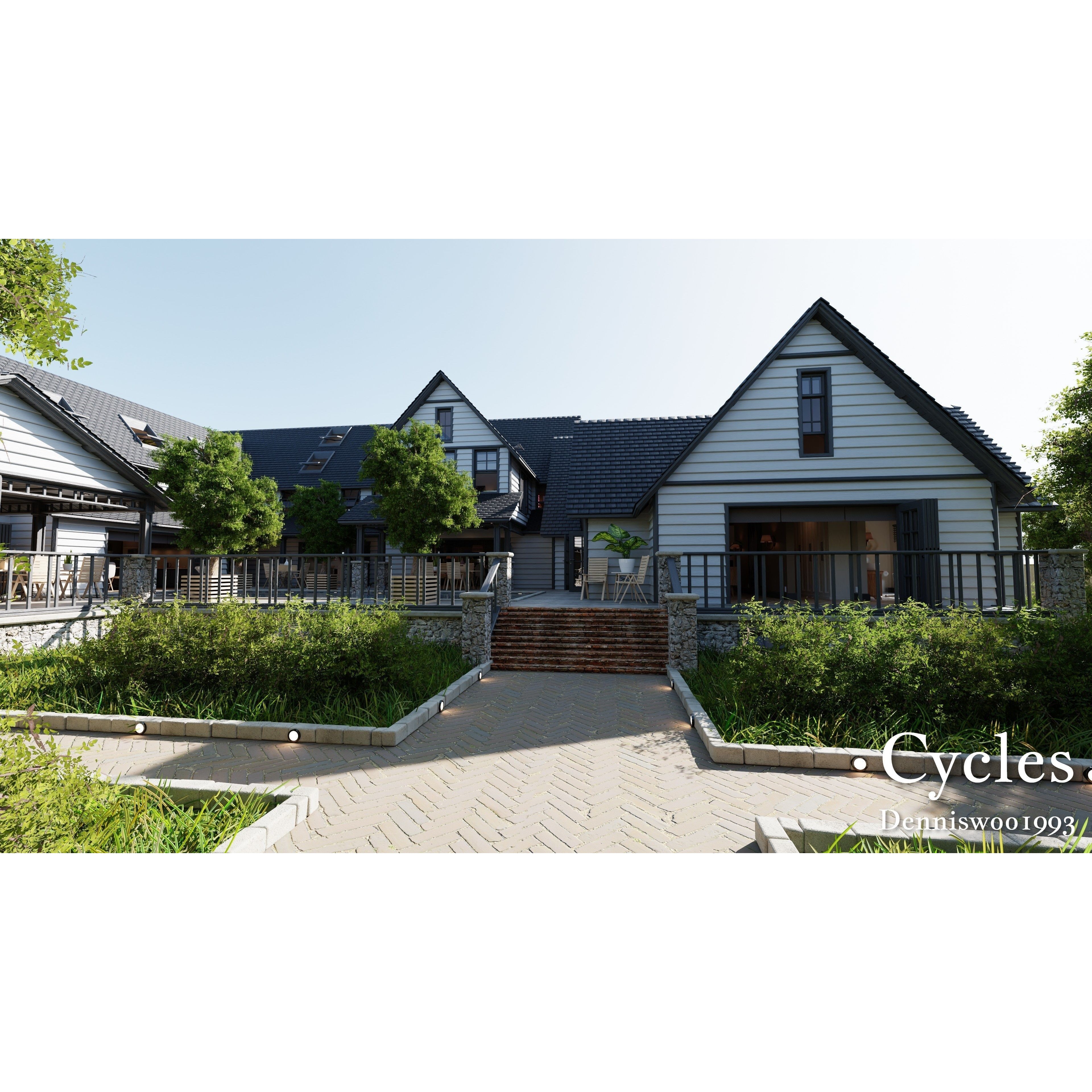 Modular Classic Style American House - Low-Poly Game-Ready 3D Model - View 14