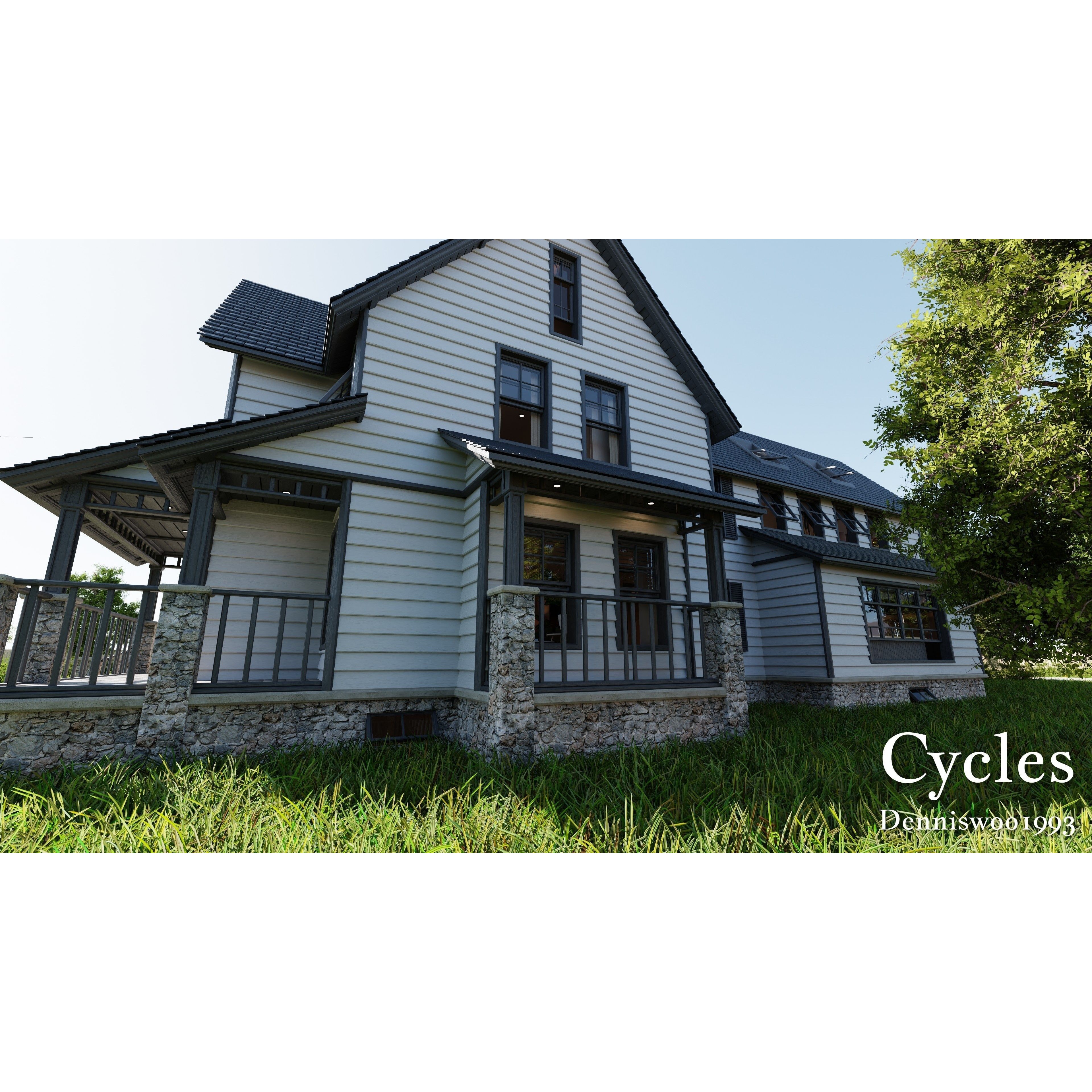 Modular Classic Style American House - Low-Poly Game-Ready 3D Model - View 42