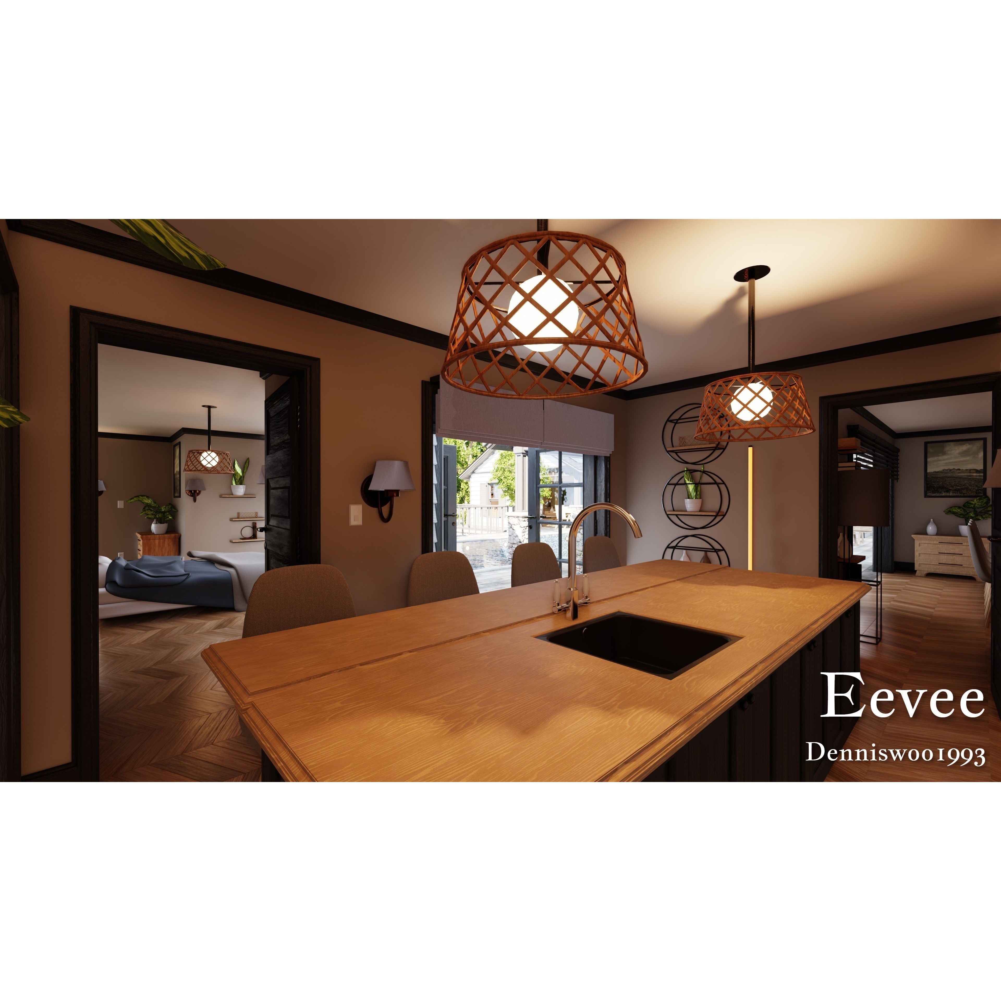 Modular Classic Style American House - Low-Poly Game-Ready 3D Model - View 67