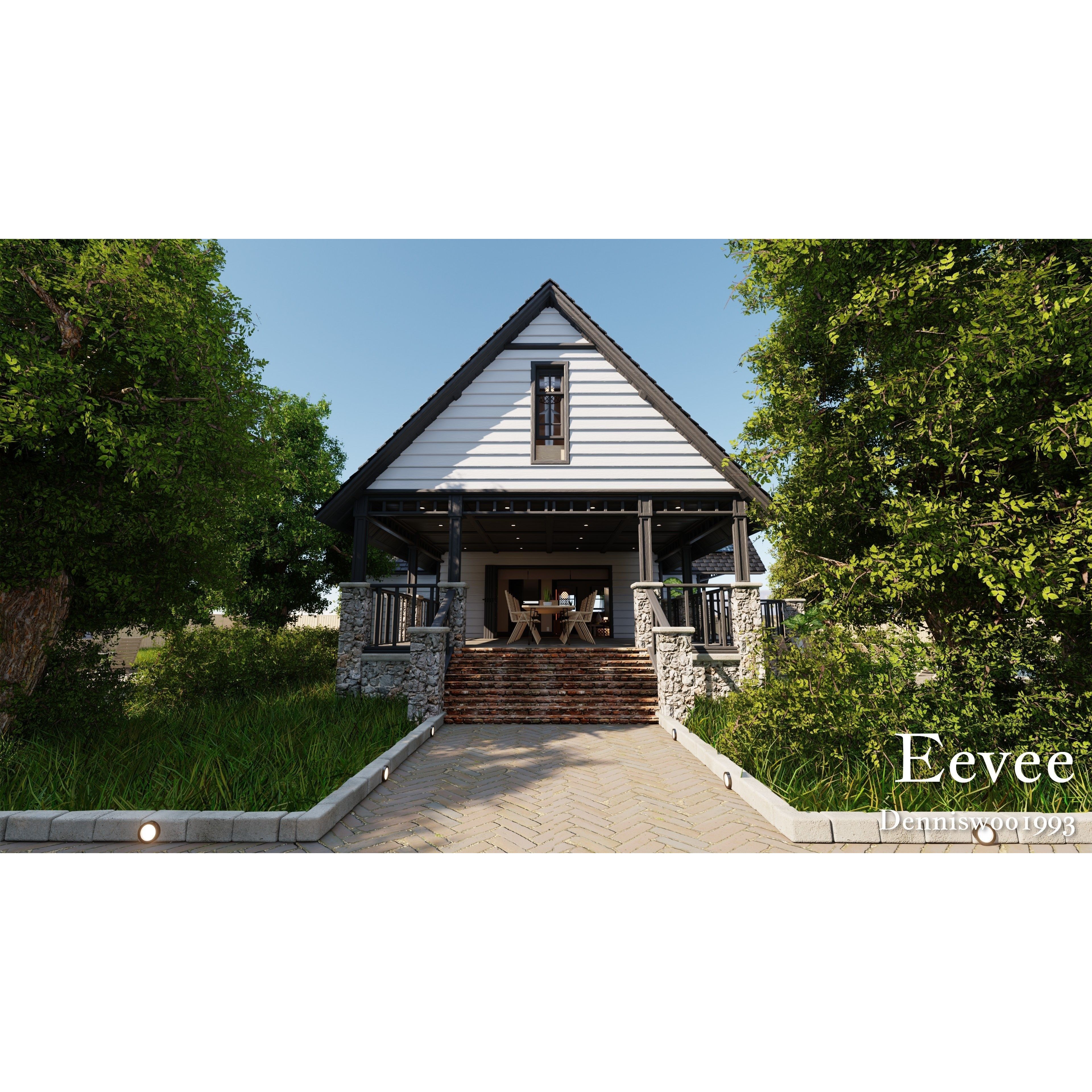 Modular Classic Style American House - Low-Poly Game-Ready 3D Model - View 68