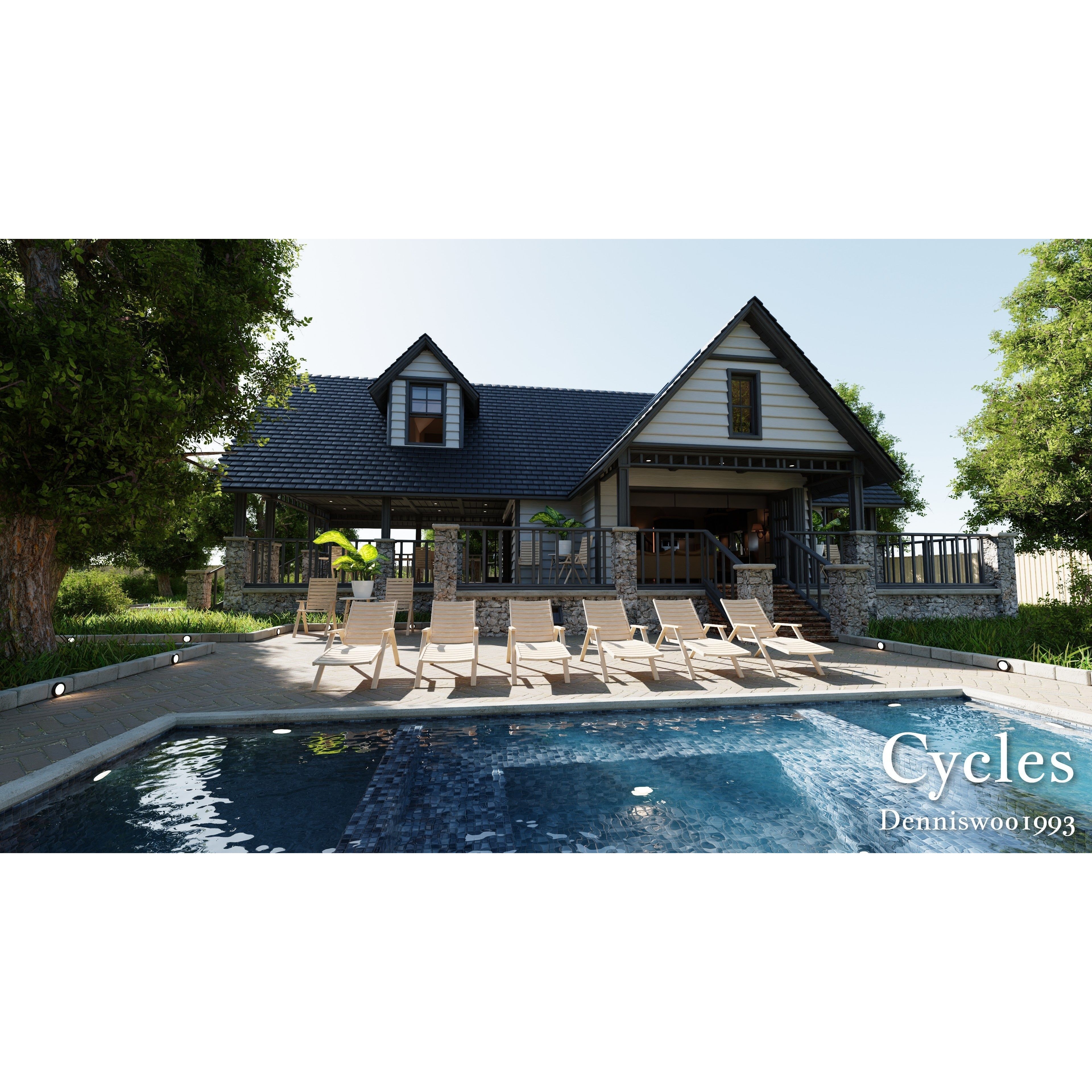 Modular Classic Style American House - Low-Poly Game-Ready 3D Model - View 9