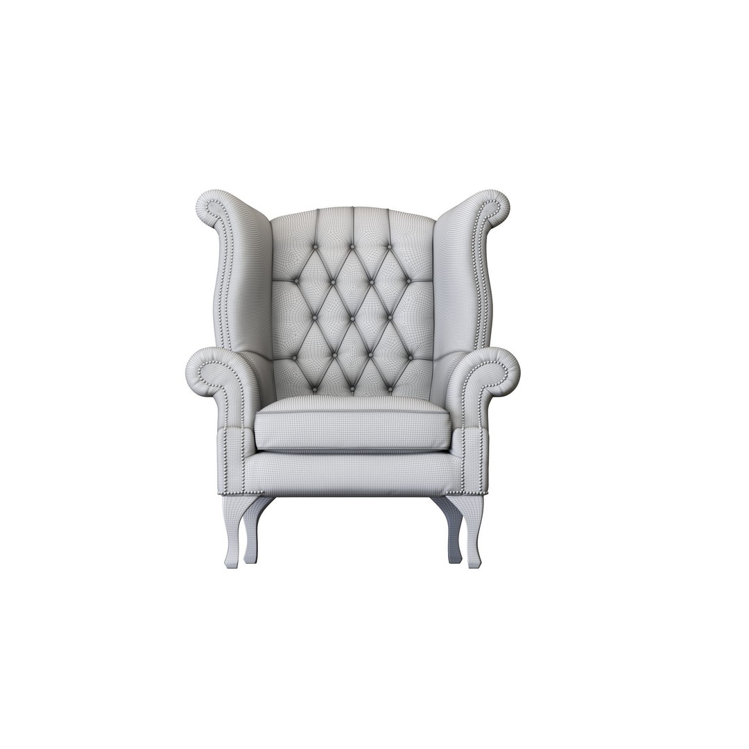 Chesterfield Queen Armchair 3D Model – Classic Leather Furniture, OBJ