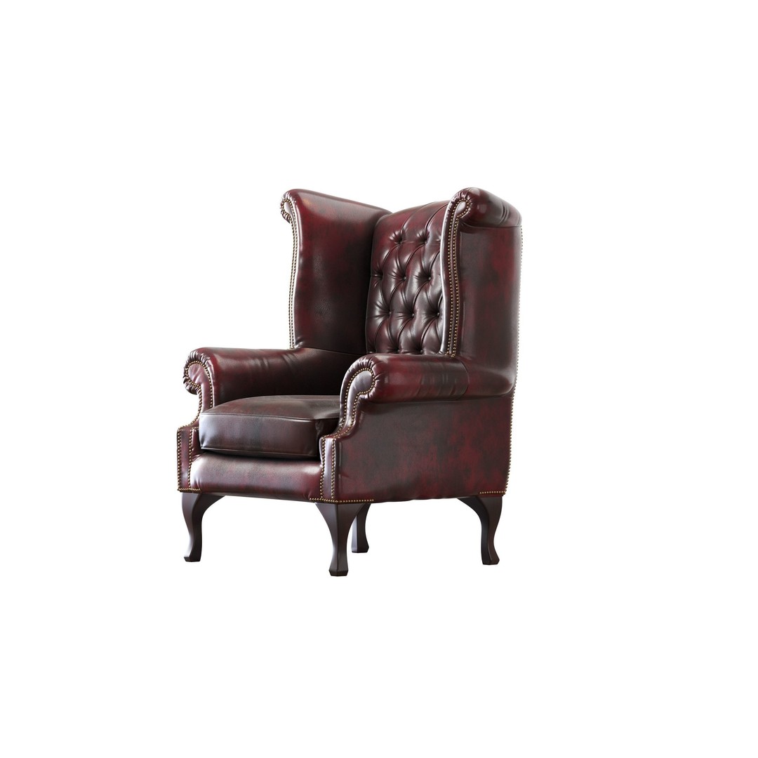 Chesterfield Queen Armchair 3D Model – Classic Leather Furniture, OBJ - View 14