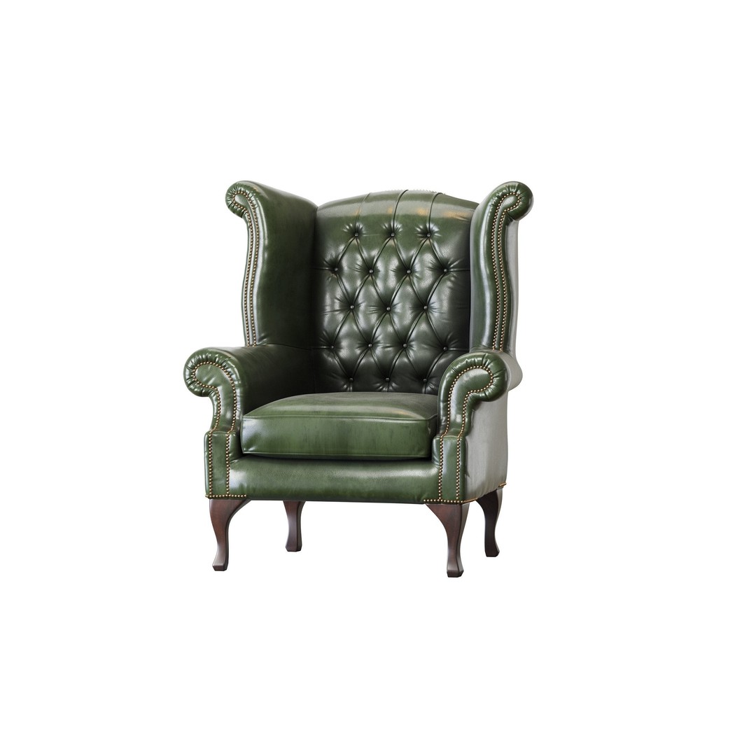 Chesterfield Queen Armchair 3D Model – Classic Leather Furniture, OBJ - View 26