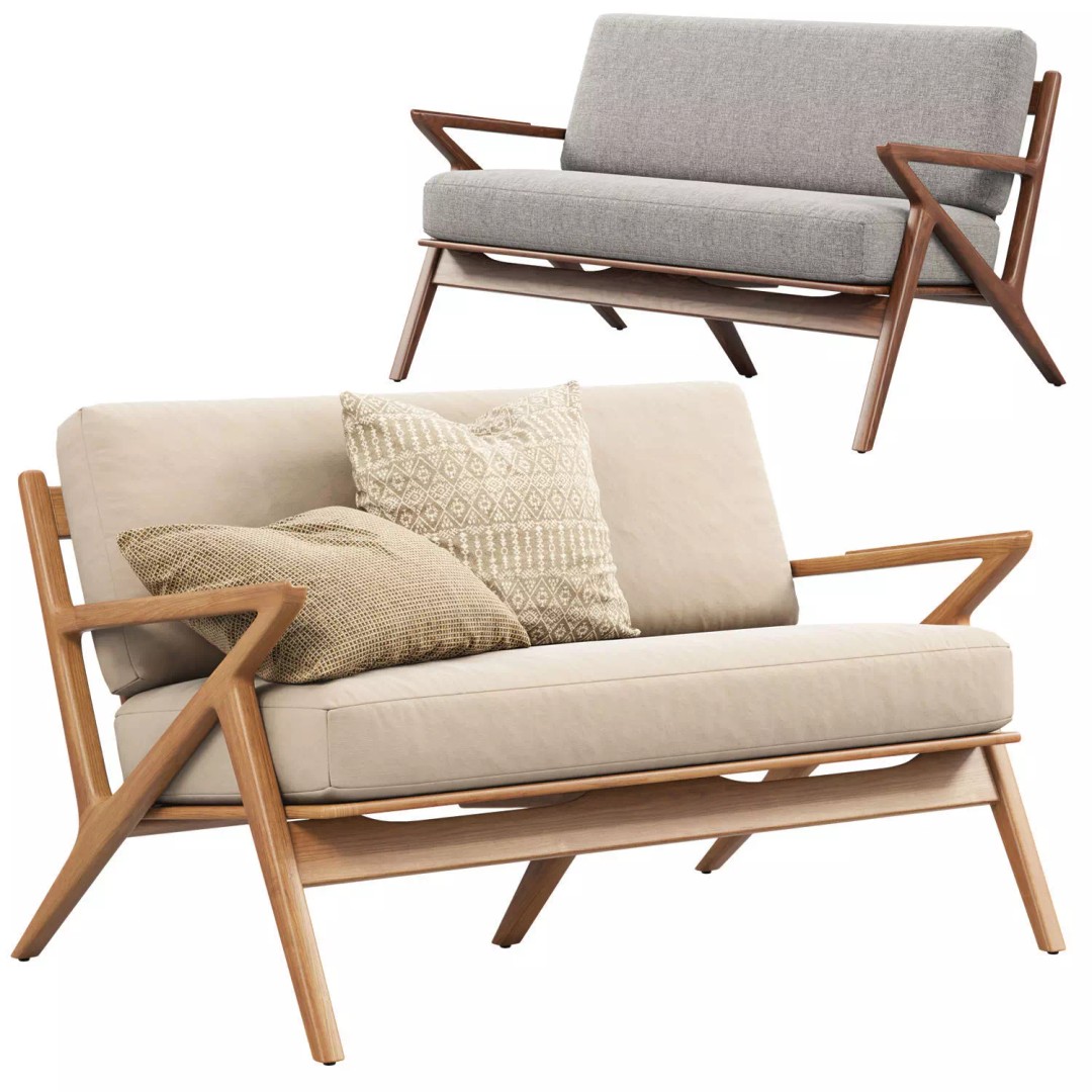 Joybird Soto Concave Loveseat 3D Model – Scandinavian Wooden Sofa, FBX, OBJ - View 2