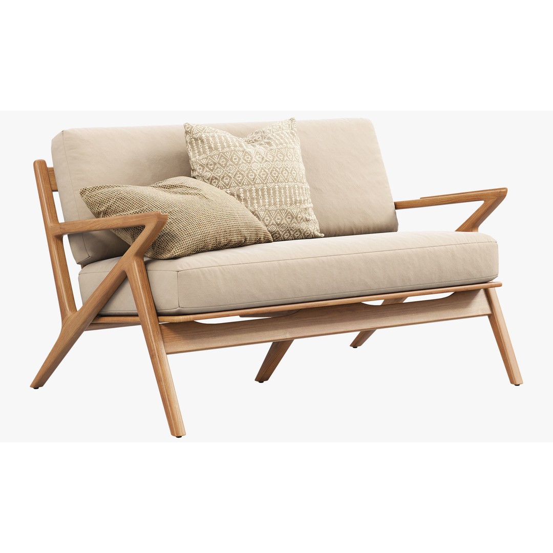 Joybird Soto Concave Loveseat 3D Model – Scandinavian Wooden Sofa, FBX, OBJ - View 3