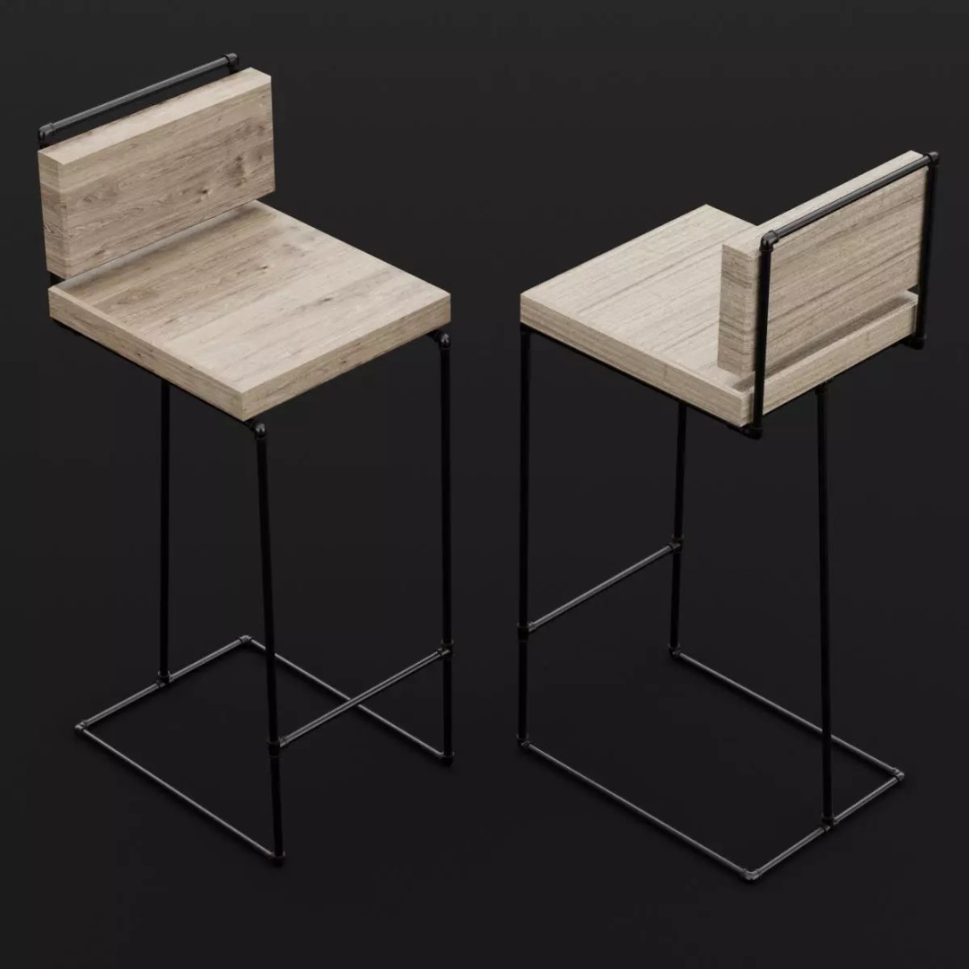 Loft Bar Chair 3D Model – Modern Furniture Asset, FBX & OBJ Formats - View 2