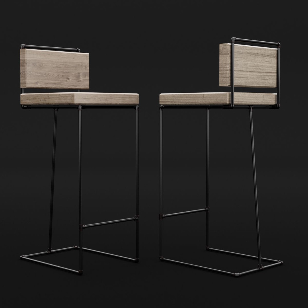 Loft Bar Chair 3D Model – Modern Furniture Asset, FBX & OBJ Formats - View 4