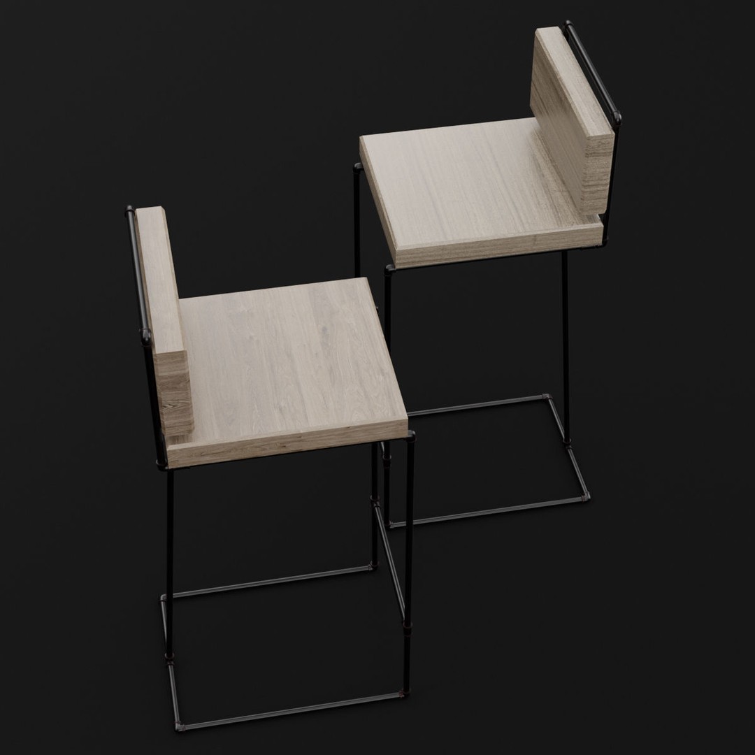 Loft Bar Chair 3D Model – Modern Furniture Asset, FBX & OBJ Formats - View 9