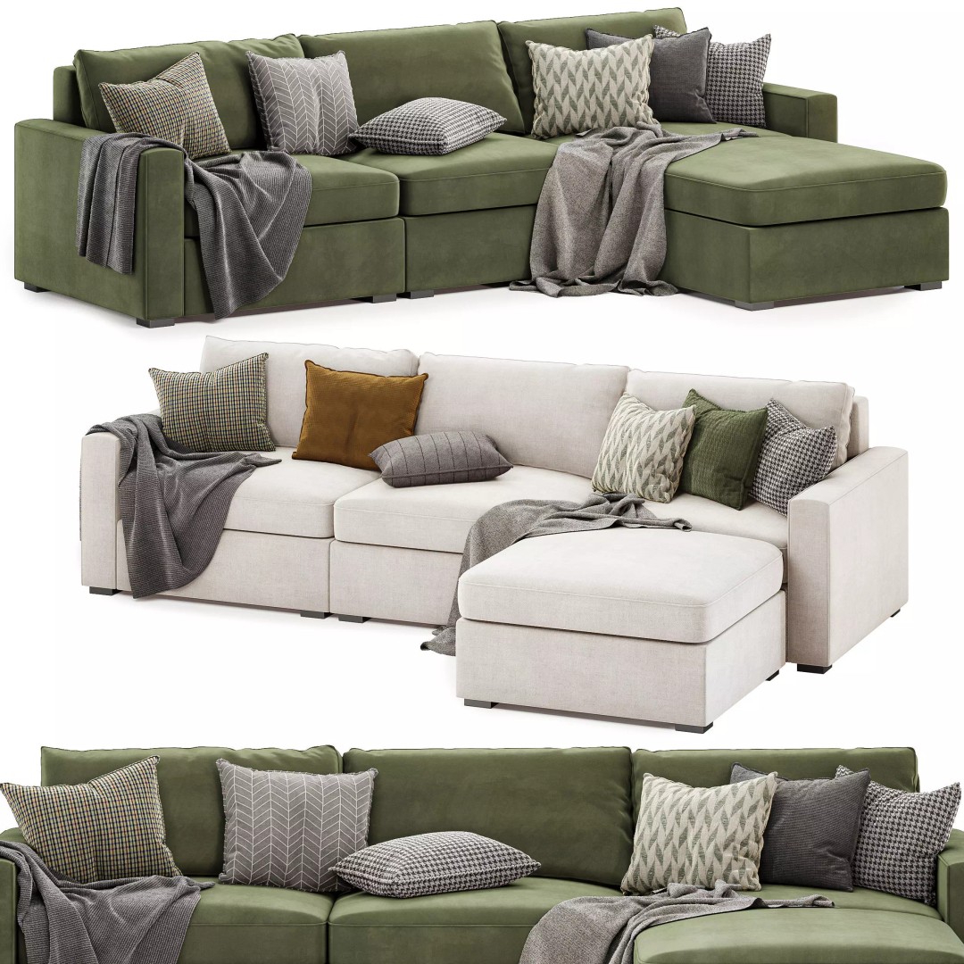 Maxwell Modular Sofa Chaise Sectional 3D Model – Modern Fabric Design, FBX/OBJ - View 2