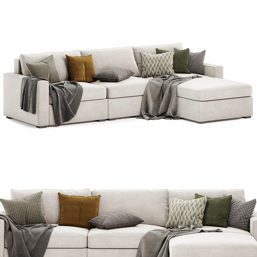 Maxwell Modular Sofa Chaise Sectional 3D Model – Modern Fabric Design, FBX/OBJ - View 3