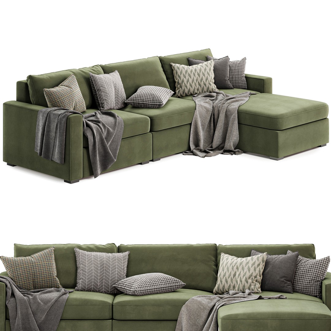 Maxwell Modular Sofa Chaise Sectional 3D Model – Modern Fabric Design, FBX/OBJ - View 4