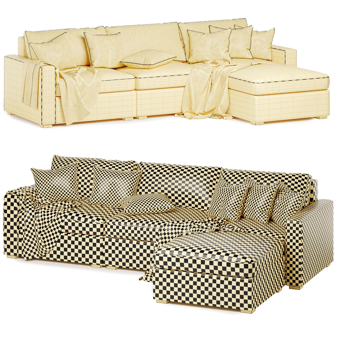 Maxwell Modular Sofa Chaise Sectional 3D Model – Modern Fabric Design, FBX/OBJ - View 5
