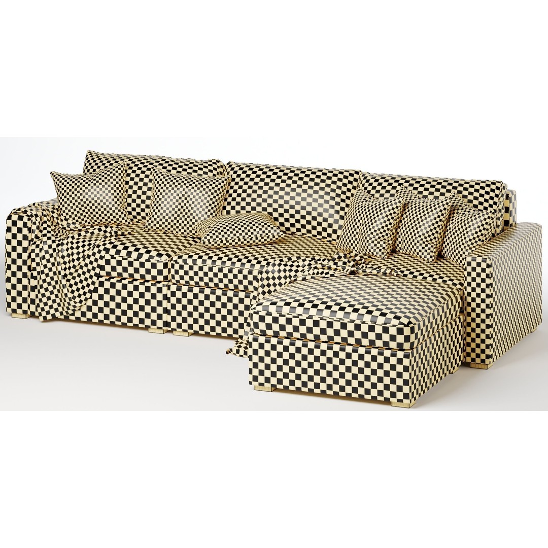 Maxwell Modular Sofa Chaise Sectional 3D Model – Modern Fabric Design, FBX/OBJ - View 6