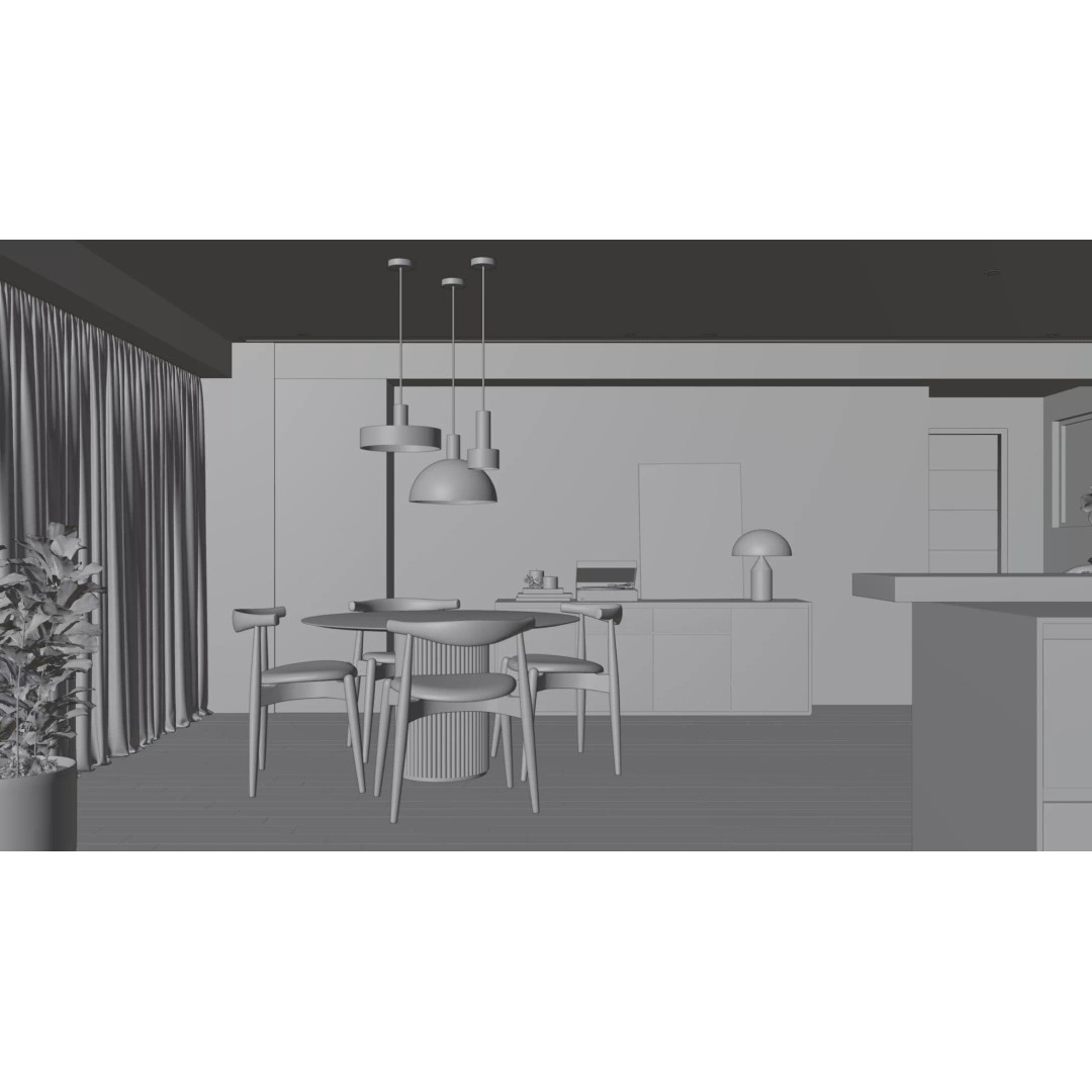 Minimalist Living Room 3D Model – Contemporary Interior, PBR Textures - View 15
