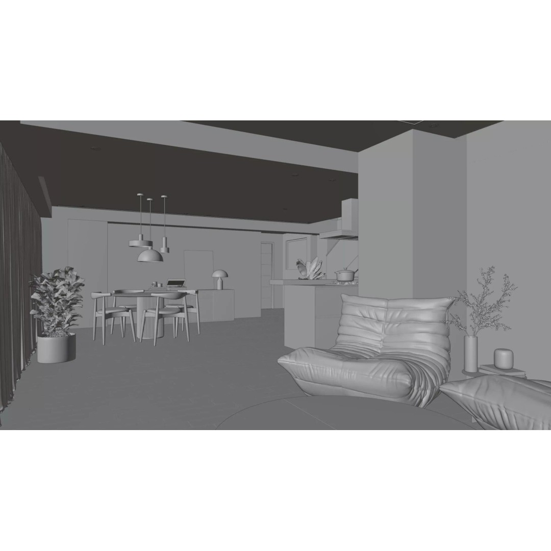 Minimalist Living Room 3D Model – Contemporary Interior, PBR Textures - View 17