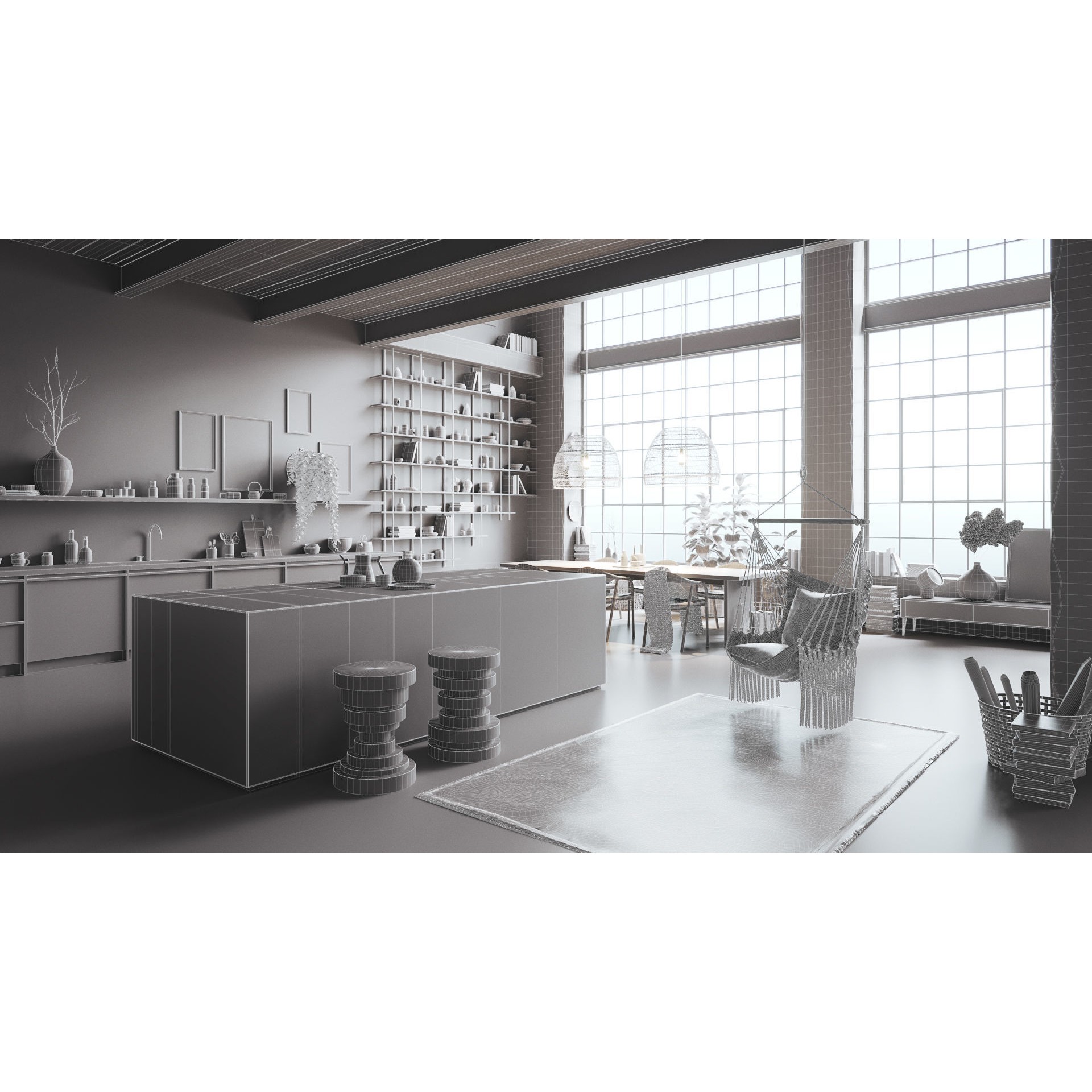 Boho Design Interior Scene - High-Quality 3D Model - View 13