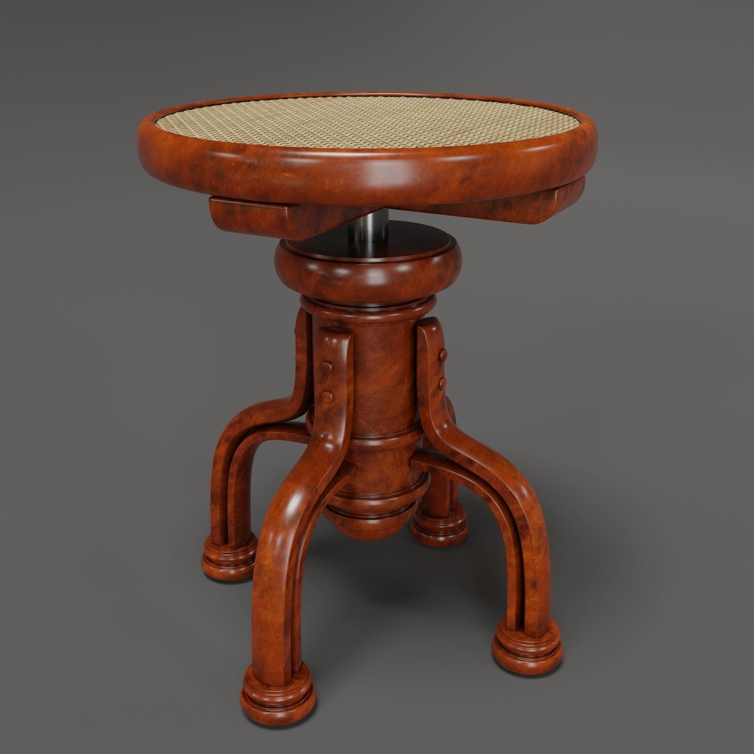 Curved Wood Stools 3D Model – Low Poly Game Asset, FBX, OBJ - View 3