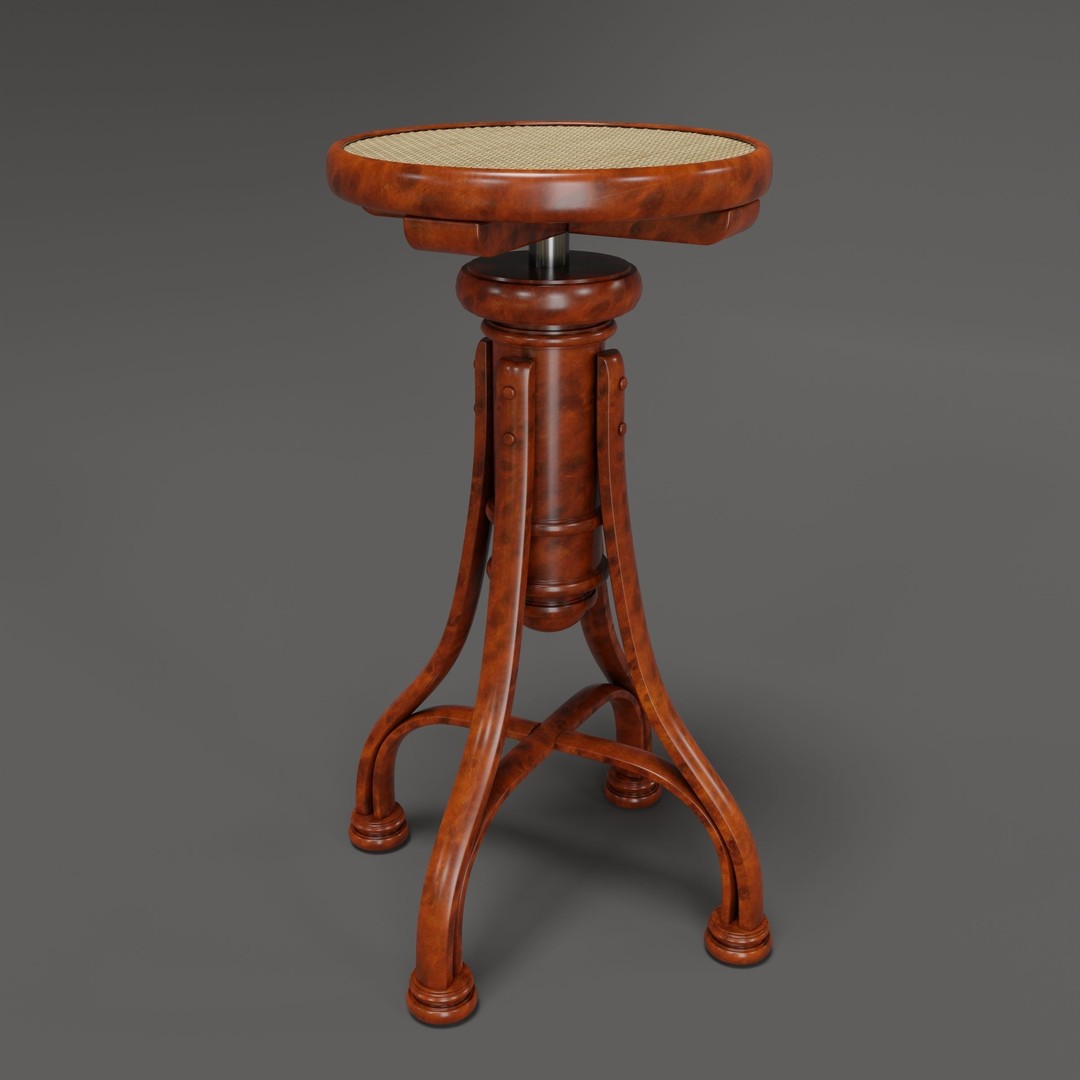 Curved Wood Stools 3D Model – Low Poly Game Asset, FBX, OBJ - View 4