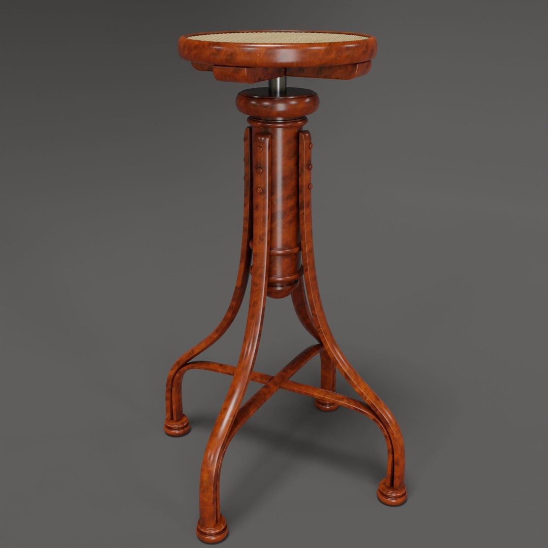 Curved Wood Stools 3D Model – Low Poly Game Asset, FBX, OBJ - View 5