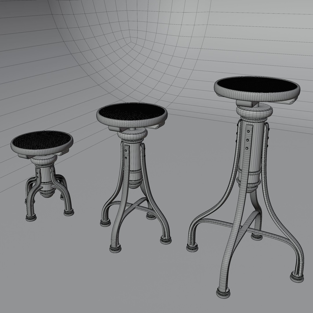 Curved Wood Stools 3D Model – Low Poly Game Asset, FBX, OBJ - View 6