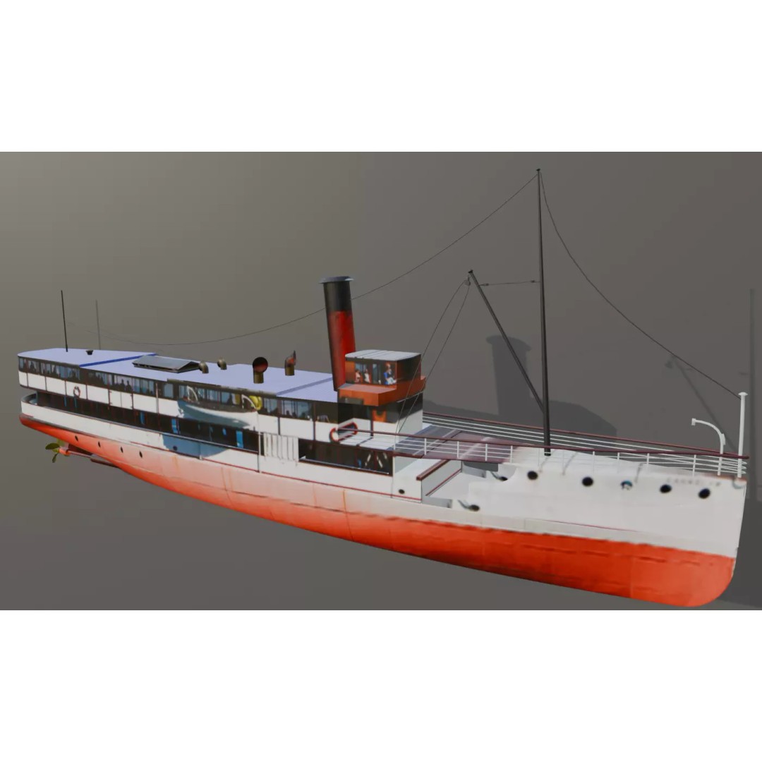 TSS Earnslaw 3D Model – Historic Twin-Screw Steamer, FBX, OBJ - View 2