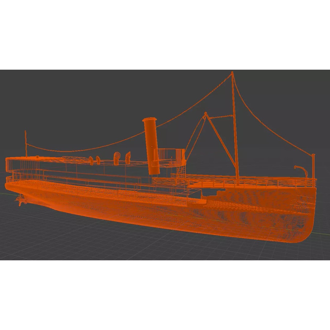 TSS Earnslaw 3D Model – Historic Twin-Screw Steamer, FBX, OBJ - View 3