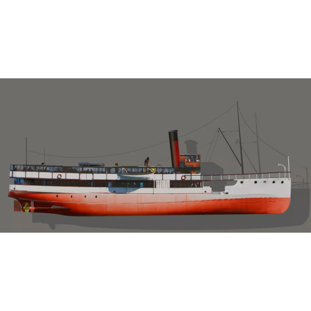 TSS Earnslaw 3D Model – Historic Twin-Screw Steamer, FBX, OBJ - View 4