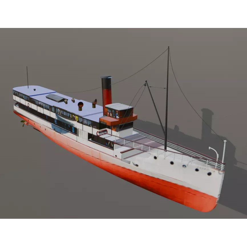 TSS Earnslaw 3D Model – Historic Twin-Screw Steamer, FBX, OBJ - View 6