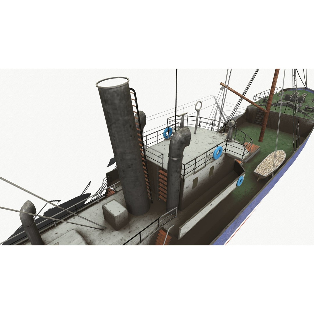 Old Fishing Boat 3D Model – Low Poly PBR Game Asset, FBX, OBJ