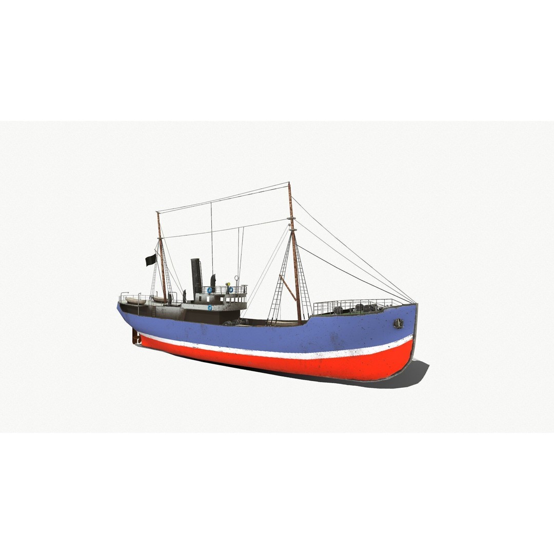 Old Fishing Boat 3D Model – Low Poly PBR Game Asset, FBX, OBJ - View 11