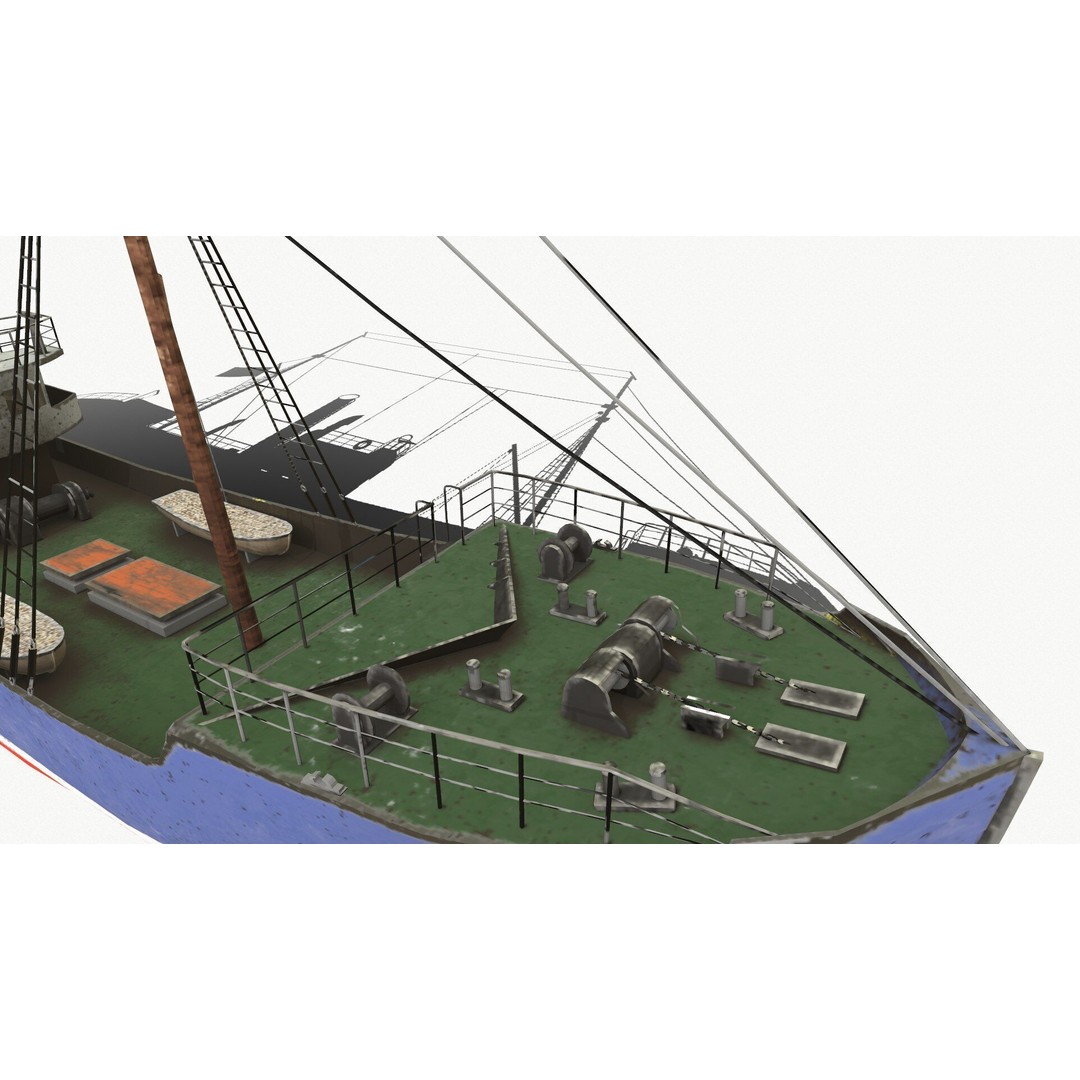 Old Fishing Boat 3D Model – Low Poly PBR Game Asset, FBX, OBJ - View 12