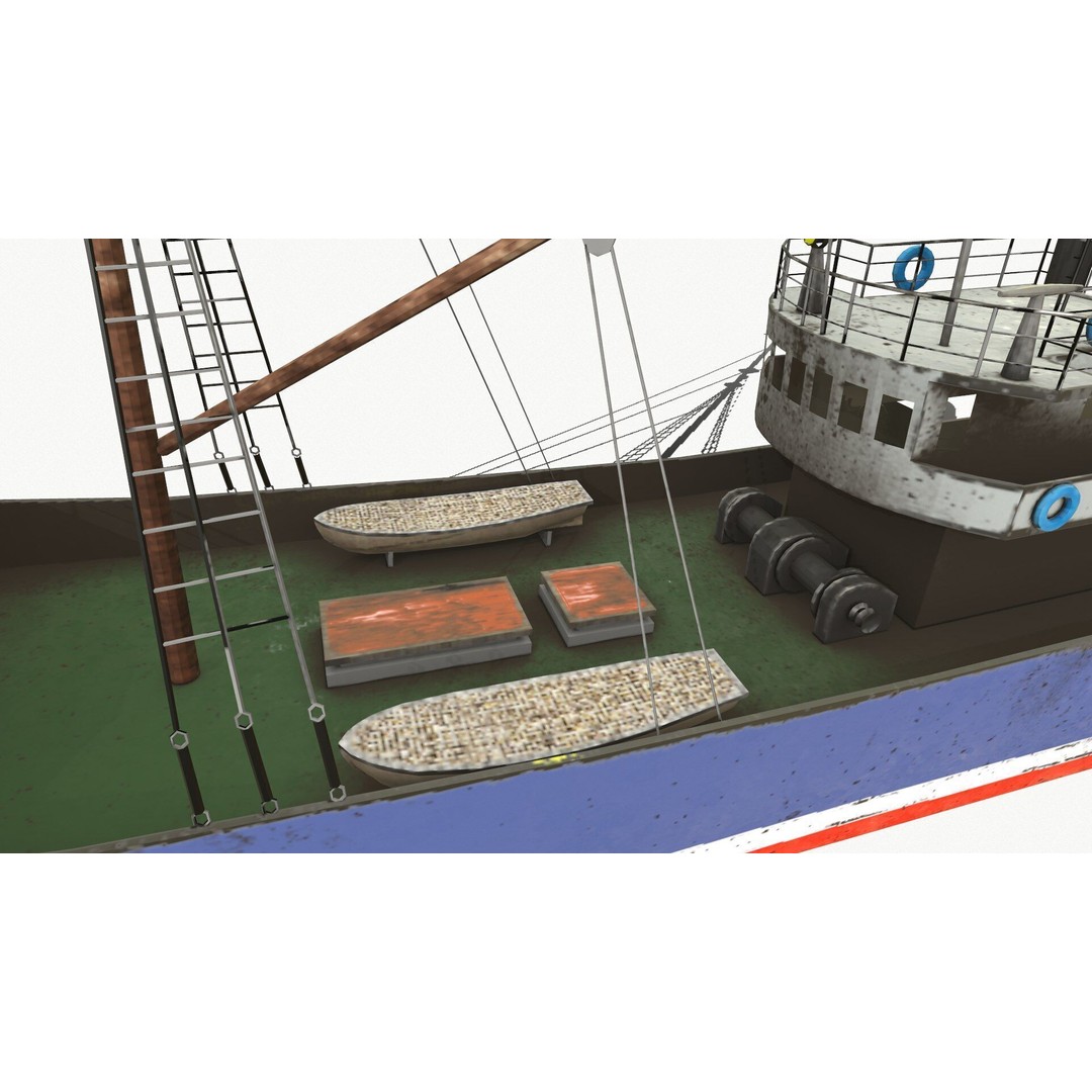 Old Fishing Boat 3D Model – Low Poly PBR Game Asset, FBX, OBJ - View 13