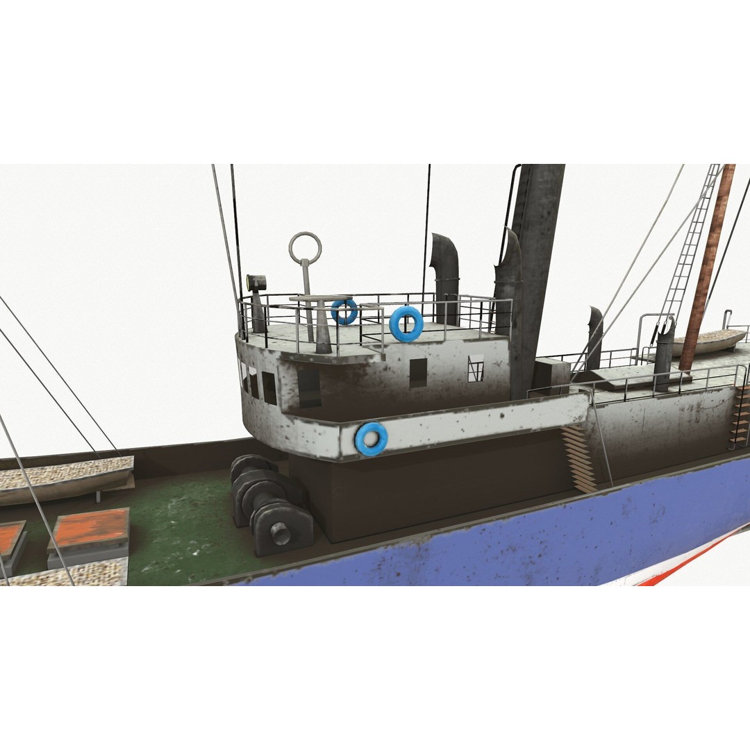 Old Fishing Boat 3D Model – Low Poly PBR Game Asset, FBX, OBJ - View 14