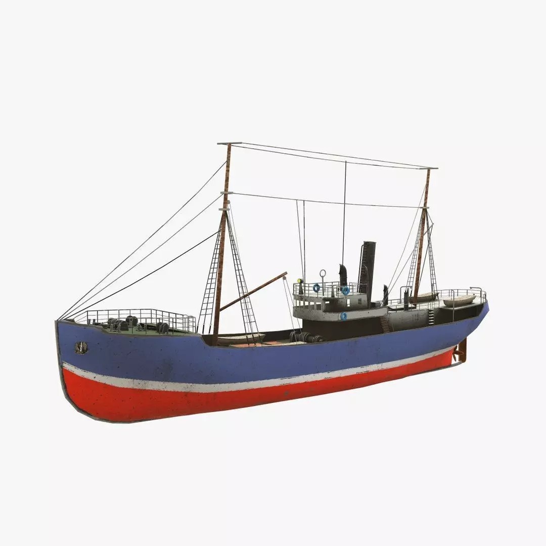 Old Fishing Boat 3D Model – Low Poly PBR Game Asset, FBX, OBJ - View 2