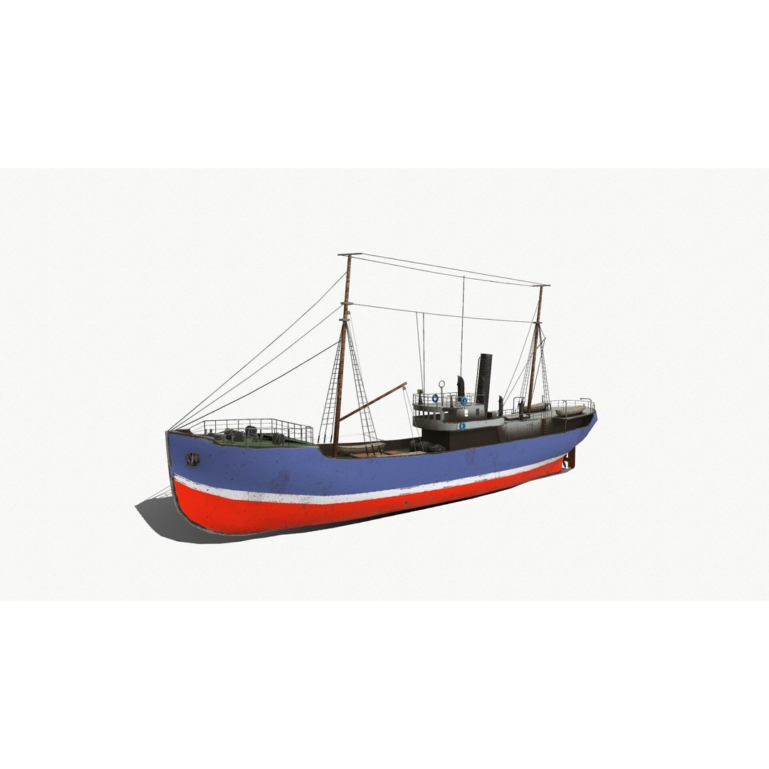 Old Fishing Boat 3D Model – Low Poly PBR Game Asset, FBX, OBJ - View 3