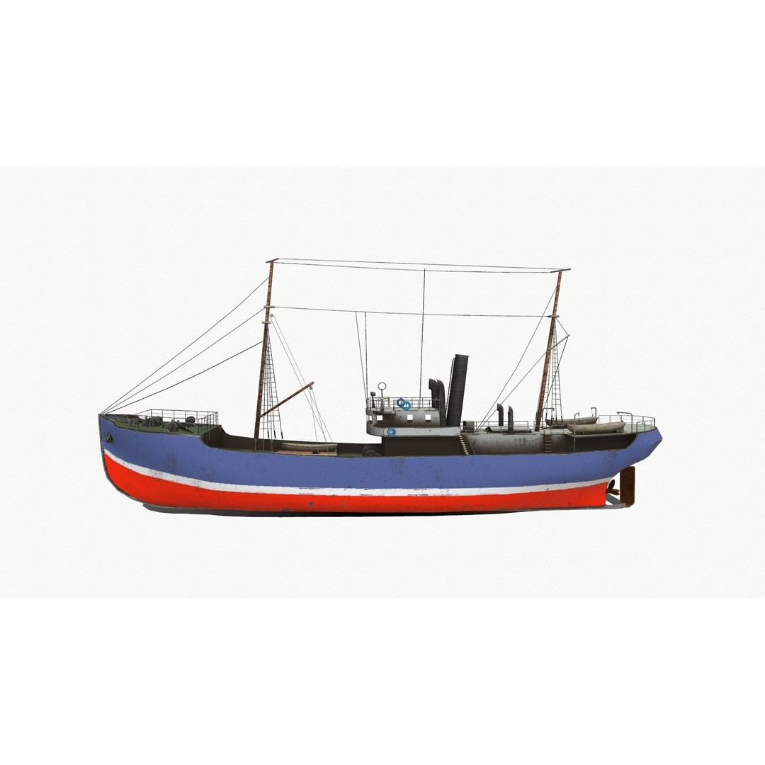 Old Fishing Boat 3D Model – Low Poly PBR Game Asset, FBX, OBJ - View 4