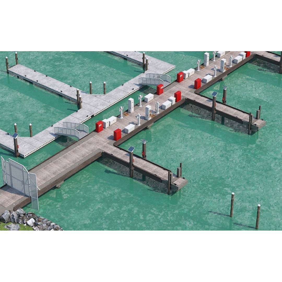 Floating Dock 3D Model – Low Poly Marina System, FBX, PBR Textures