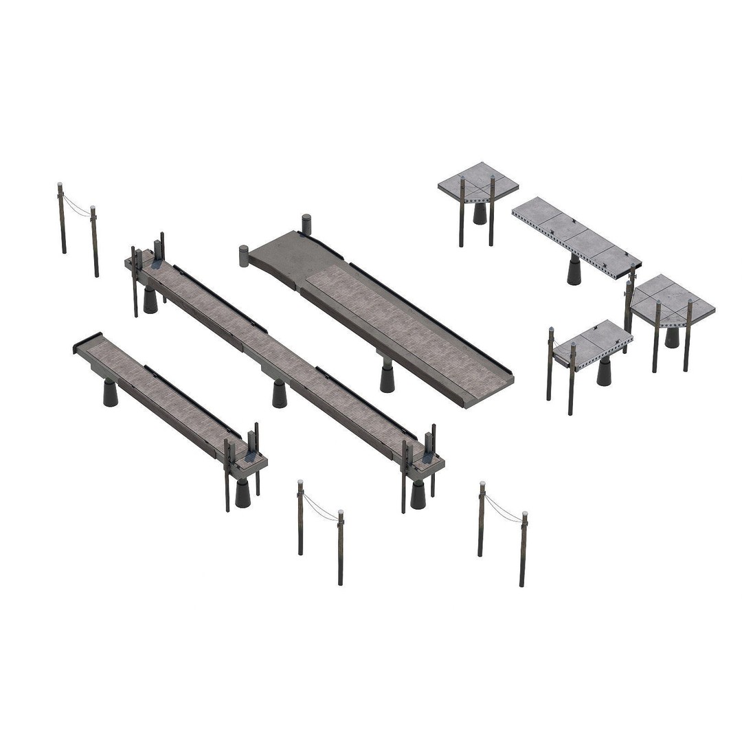 Floating Dock 3D Model – Low Poly Marina System, FBX, PBR Textures - View 10