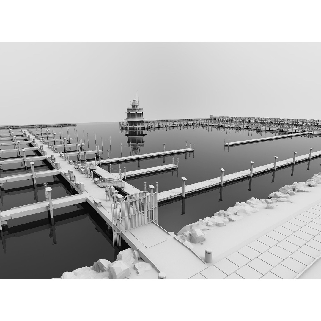 Floating Dock 3D Model – Low Poly Marina System, FBX, PBR Textures - View 6