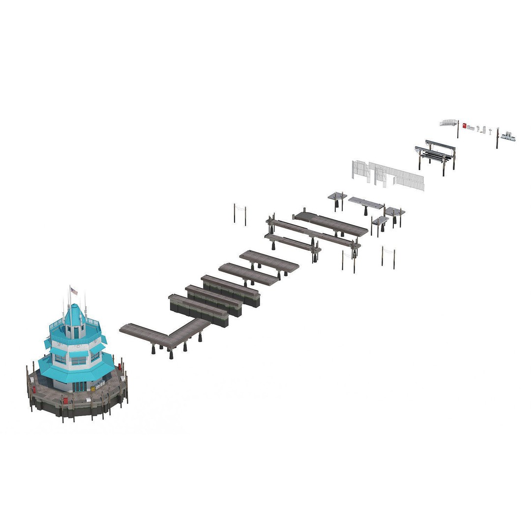 Floating Dock 3D Model – Low Poly Marina System, FBX, PBR Textures - View 8