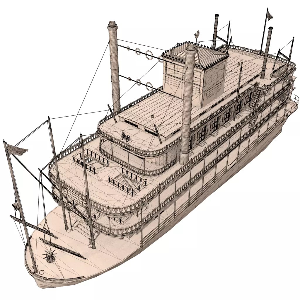 Mississippi Steamboat 3D Model – Highly Detailed Historic Vessel, FBX
