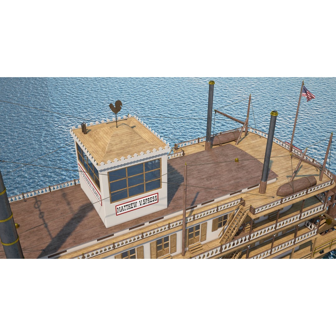 Mississippi Steamboat 3D Model – Highly Detailed Historic Vessel, FBX - View 12
