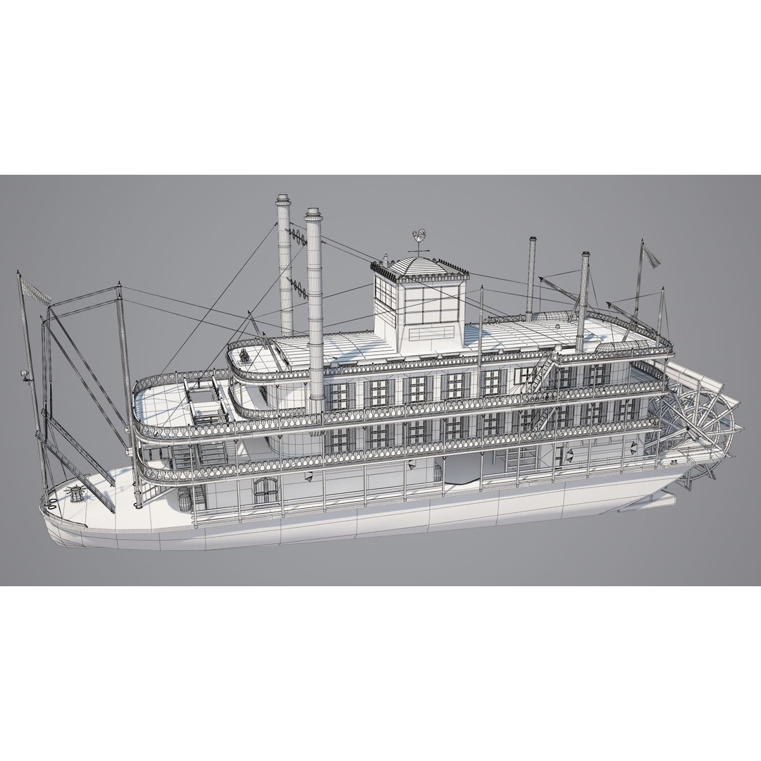 Mississippi Steamboat 3D Model – Highly Detailed Historic Vessel, FBX - View 15