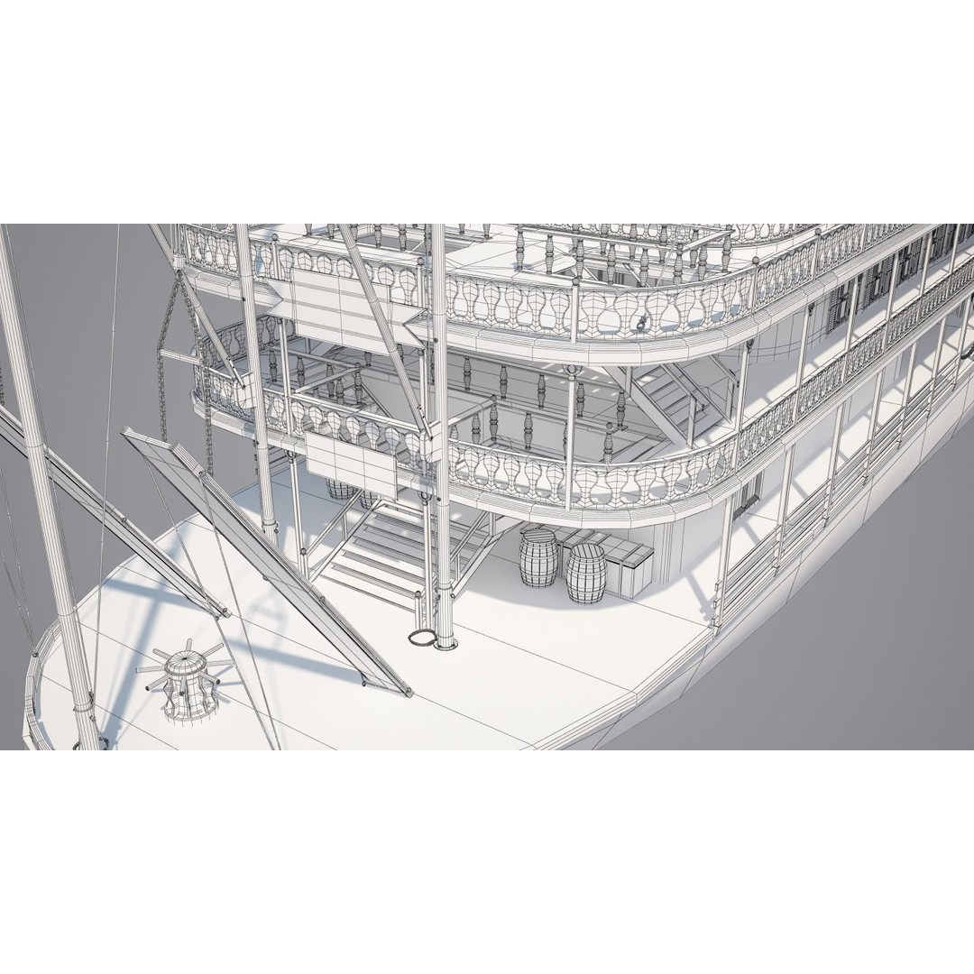 Mississippi Steamboat 3D Model – Highly Detailed Historic Vessel, FBX - View 17