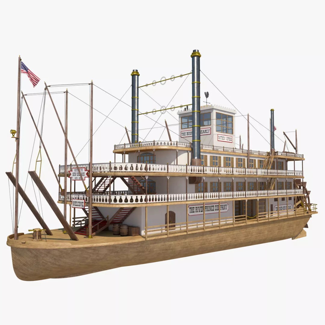 Mississippi Steamboat 3D Model – Highly Detailed Historic Vessel, FBX - View 2