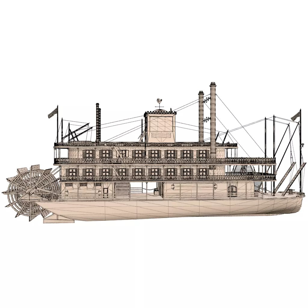 Mississippi Steamboat 3D Model – Highly Detailed Historic Vessel, FBX - View 25