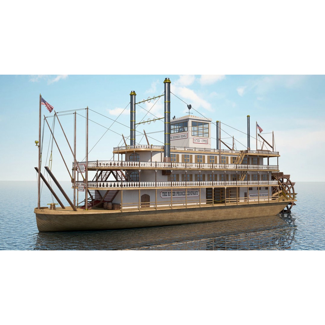 Mississippi Steamboat 3D Model – Highly Detailed Historic Vessel, FBX - View 3
