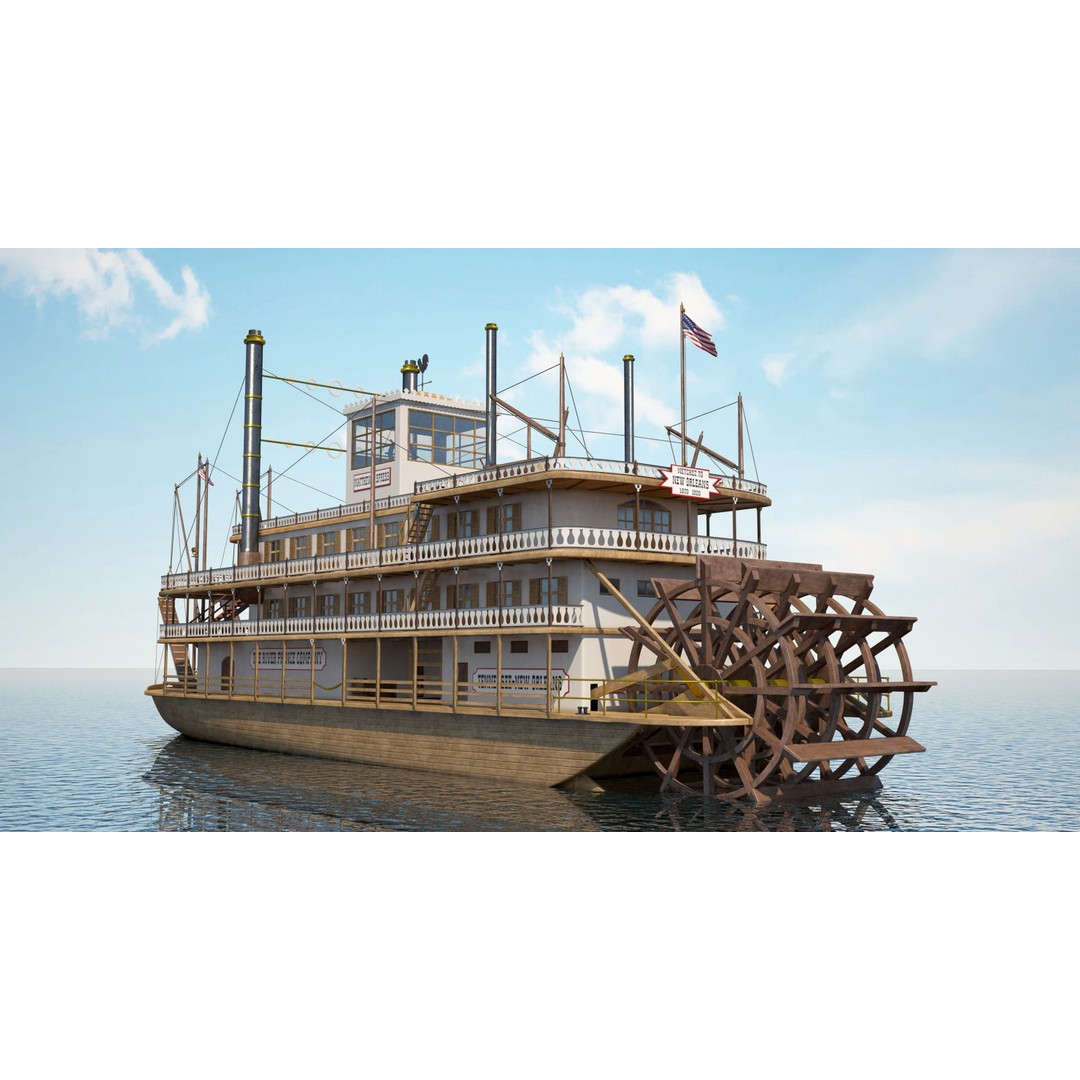 Mississippi Steamboat 3D Model – Highly Detailed Historic Vessel, FBX - View 4