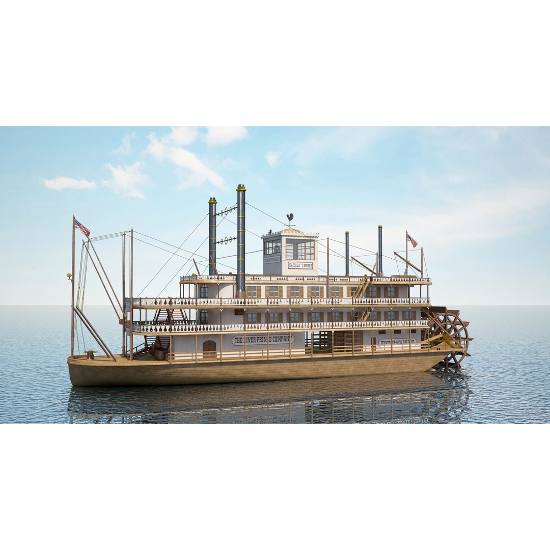 Mississippi Steamboat 3D Model – Highly Detailed Historic Vessel, FBX - View 5